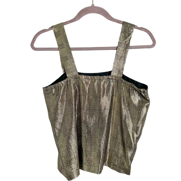 Vintage Gold Black Metallic Plaid Silk Cami Top - Picture 2 of 5